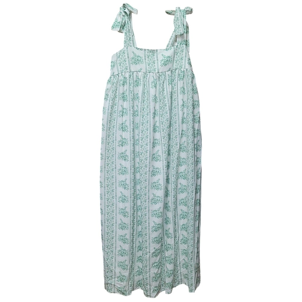Womens Floral Stripe Maxi Dress 2XL Green White Tie Shoulder Boho Cottage Beach - Picture 3 of 9